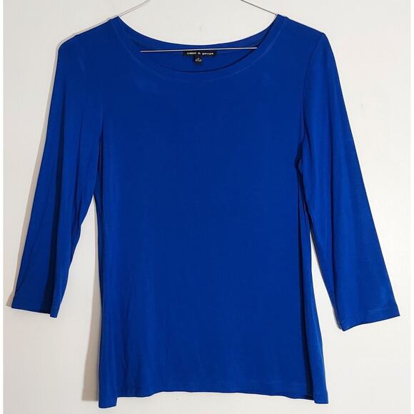 CABLE & GAUGE Top, Womens MEDIUM Blue Scoop Neck Pullover Long Sleeve Stretch - Picture 1 of 9